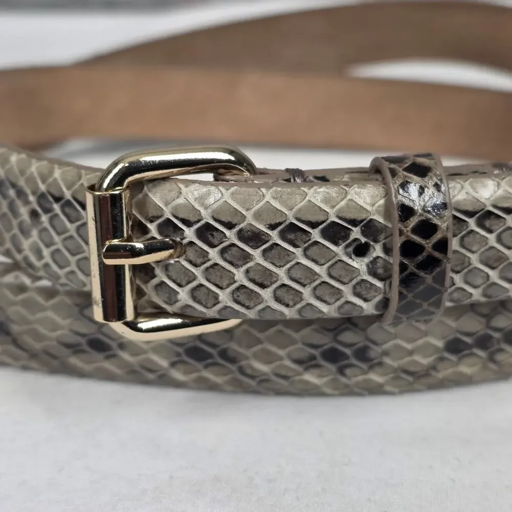 ANN TAYLOR GENUINE LEATHER SNAKESKIN‑TEXTURED BELT – BROWN/NEUTRAL – SIZE MEDIUM